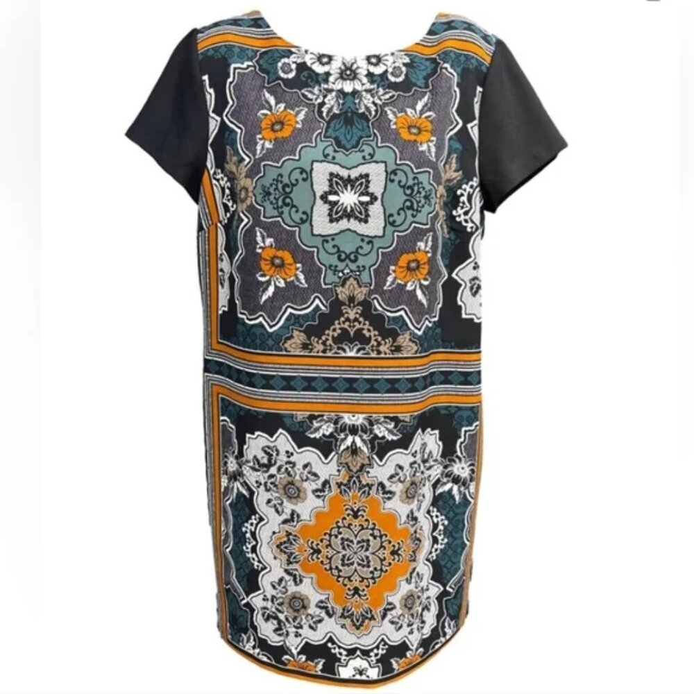Banana Republic Black and Orange Patterned Midi Dress